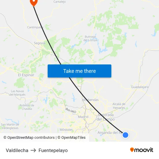 Valdilecha to Fuentepelayo map