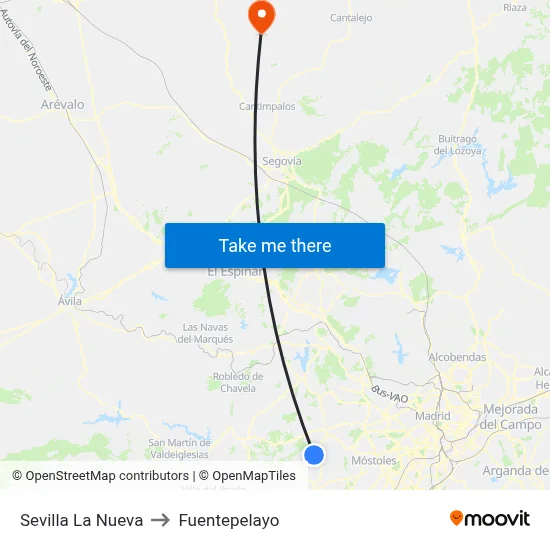 Sevilla La Nueva to Fuentepelayo map