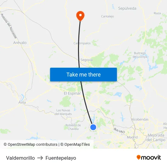 Valdemorillo to Fuentepelayo map
