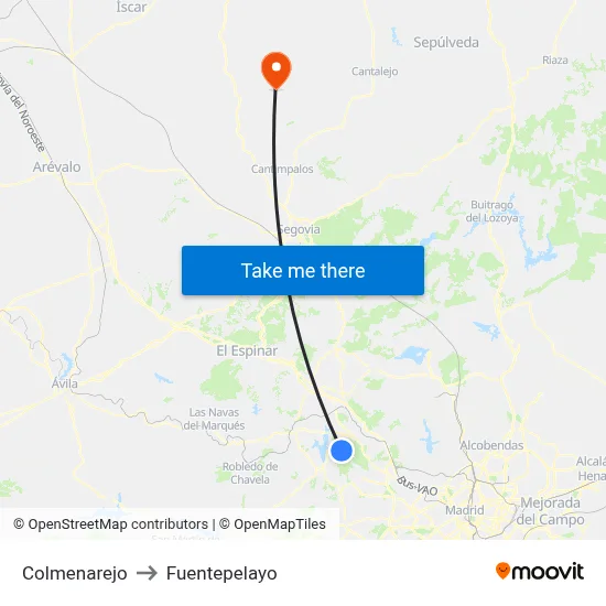 Colmenarejo to Fuentepelayo map