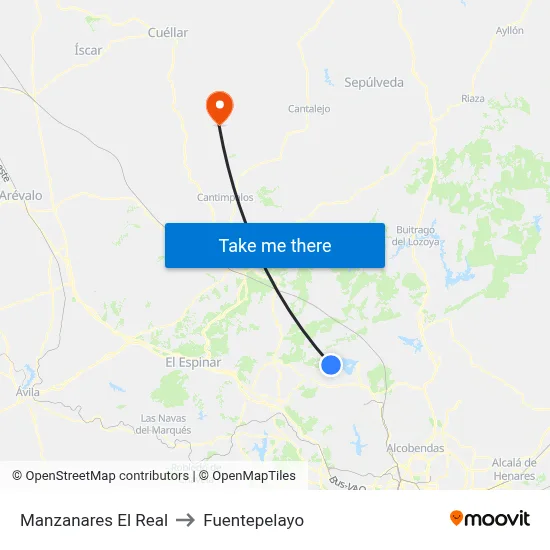 Manzanares El Real to Fuentepelayo map
