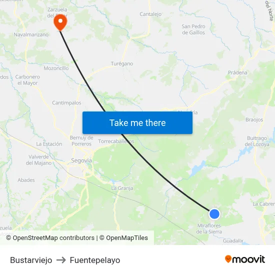 Bustarviejo to Fuentepelayo map