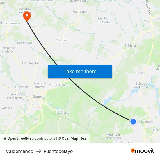 Valdemanco to Fuentepelayo map
