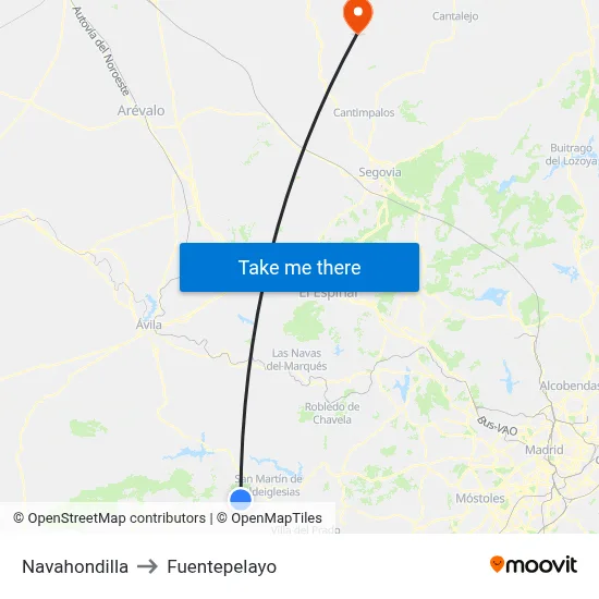 Navahondilla to Fuentepelayo map
