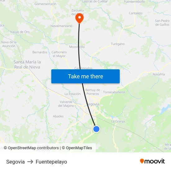 Segovia to Fuentepelayo map