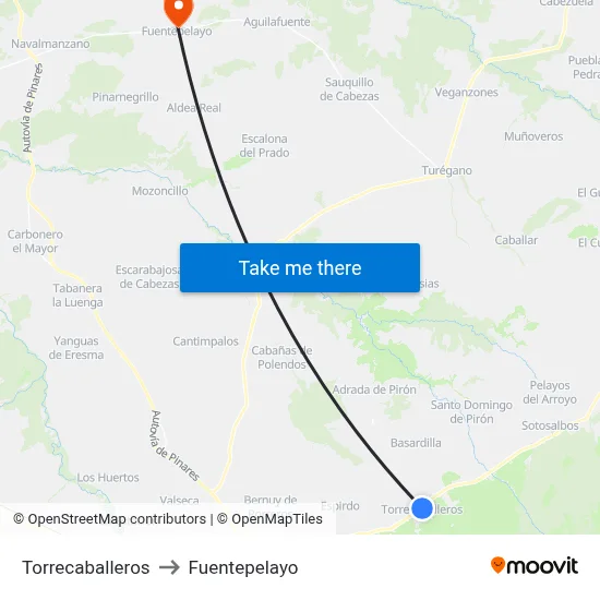 Torrecaballeros to Fuentepelayo map