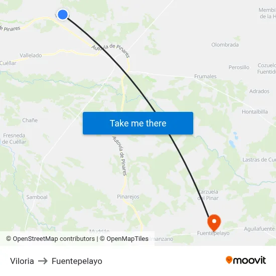 Viloria to Fuentepelayo map
