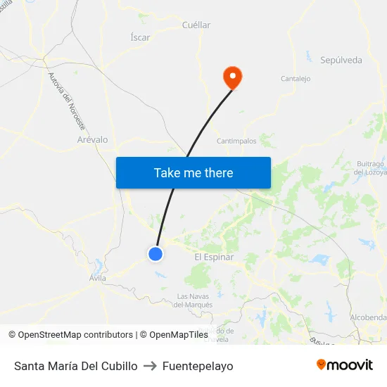 Santa María Del Cubillo to Fuentepelayo map