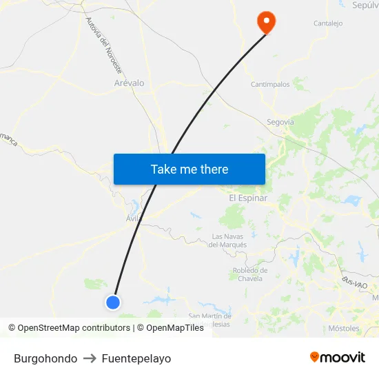 Burgohondo to Fuentepelayo map