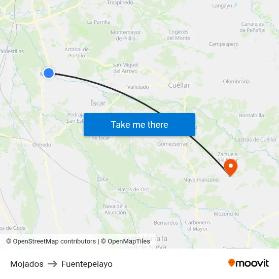 Mojados to Fuentepelayo map