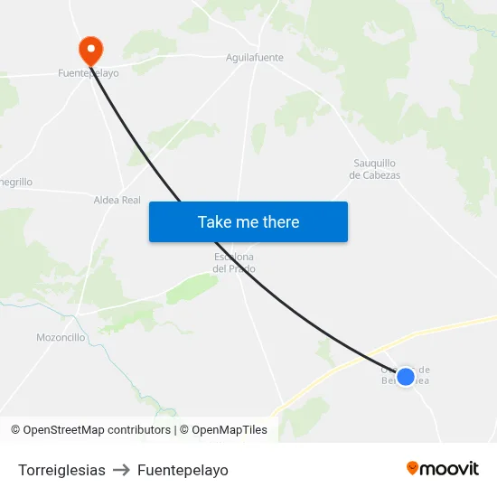 Torreiglesias to Fuentepelayo map