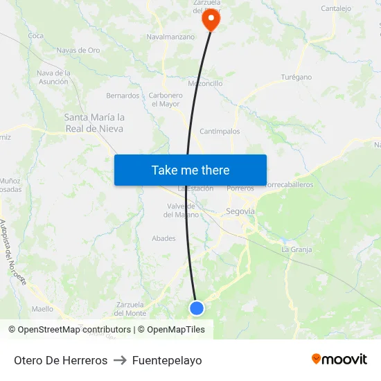 Otero De Herreros to Fuentepelayo map