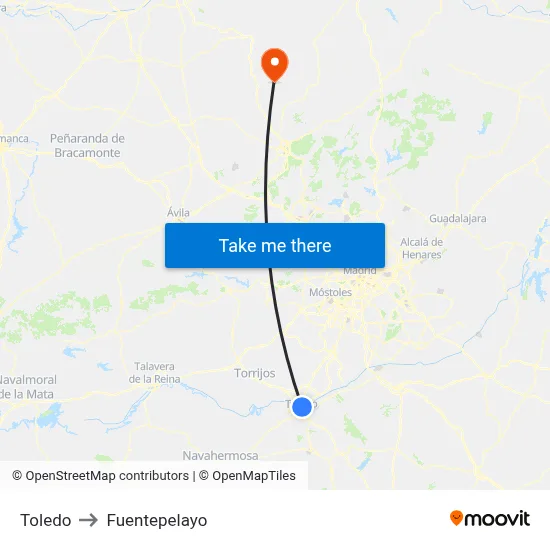 Toledo to Fuentepelayo map