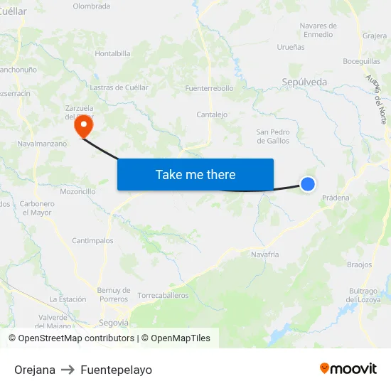 Orejana to Fuentepelayo map
