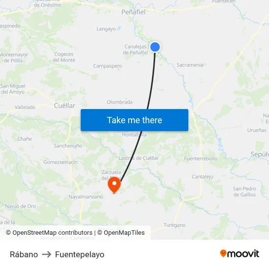 Rábano to Fuentepelayo map