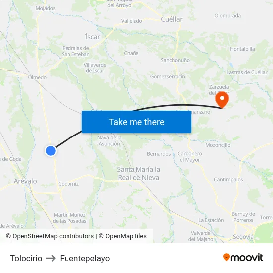 Tolocirio to Fuentepelayo map