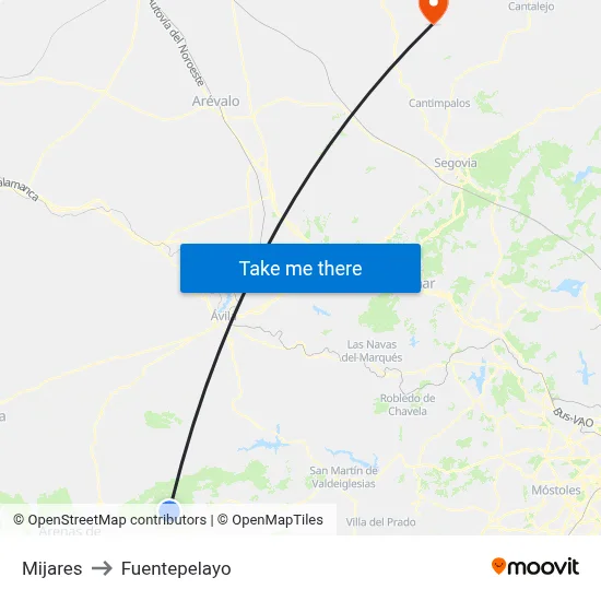Mijares to Fuentepelayo map