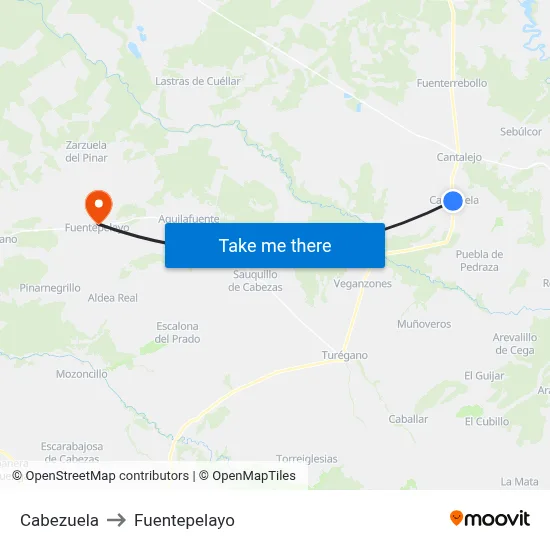 Cabezuela to Fuentepelayo map