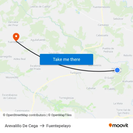 Arevalillo De Cega to Fuentepelayo map