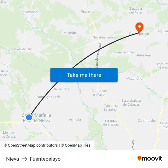Nieva to Fuentepelayo map