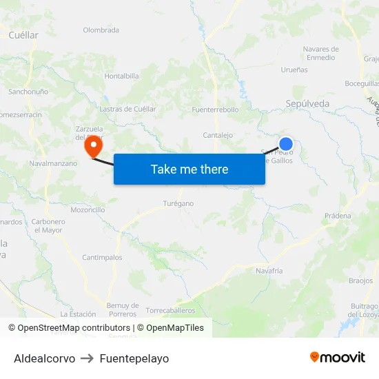 Aldealcorvo to Fuentepelayo map