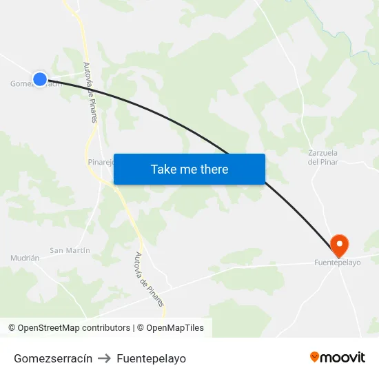 Gomezserracín to Fuentepelayo map