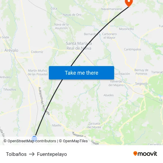 Tolbaños to Fuentepelayo map