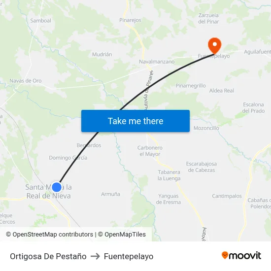 Ortigosa De Pestaño to Fuentepelayo map