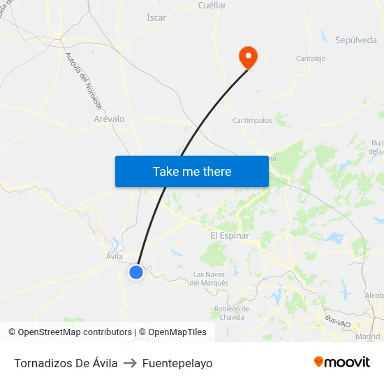 Tornadizos De Ávila to Fuentepelayo map