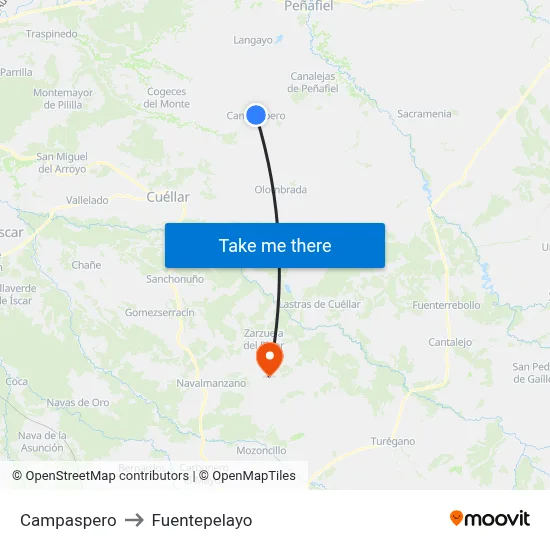 Campaspero to Fuentepelayo map