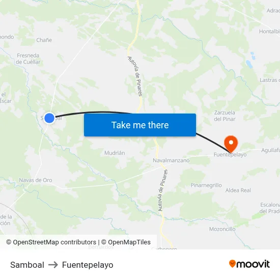 Samboal to Fuentepelayo map