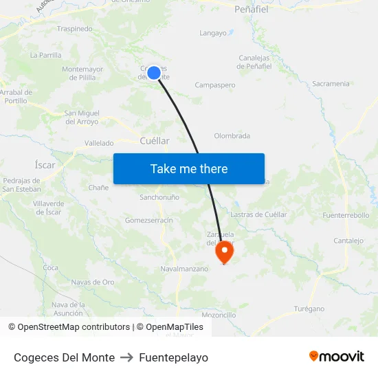 Cogeces Del Monte to Fuentepelayo map