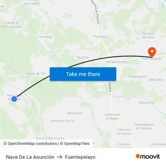 Nava De La Asunción to Fuentepelayo map