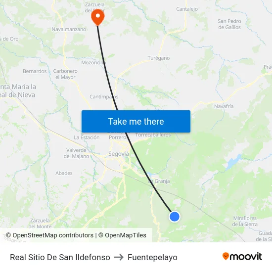 Real Sitio De San Ildefonso to Fuentepelayo map