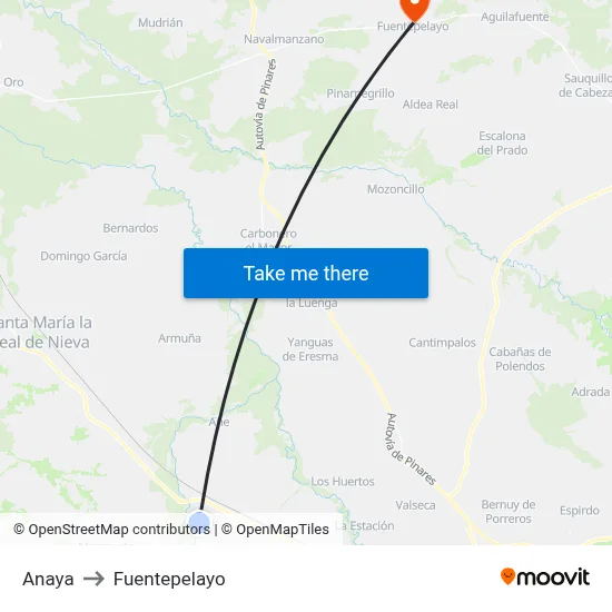 Anaya to Fuentepelayo map