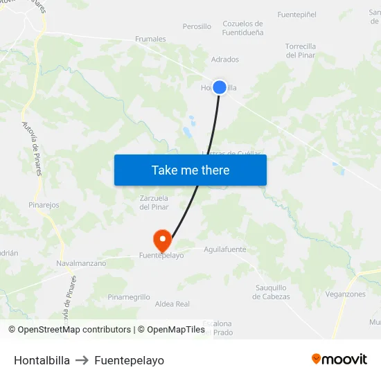 Hontalbilla to Fuentepelayo map