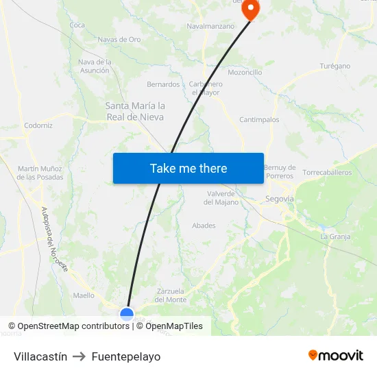 Villacastín to Fuentepelayo map