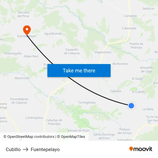 Cubillo to Fuentepelayo map