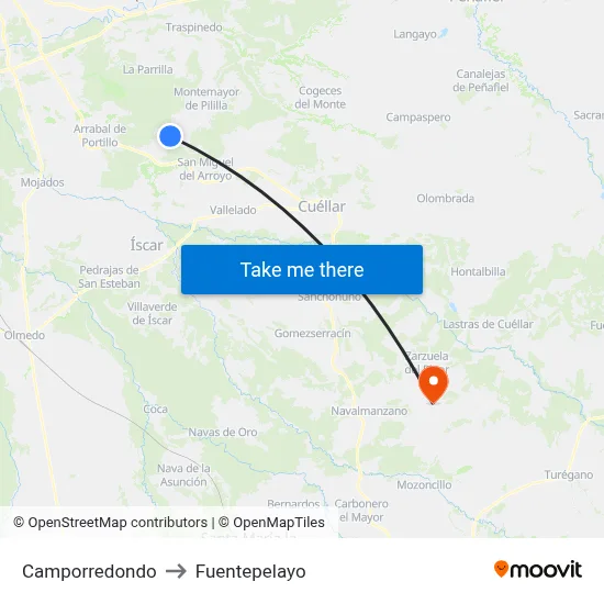 Camporredondo to Fuentepelayo map