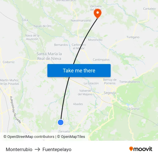 Monterrubio to Fuentepelayo map
