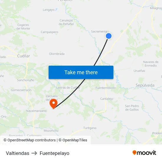 Valtiendas to Fuentepelayo map