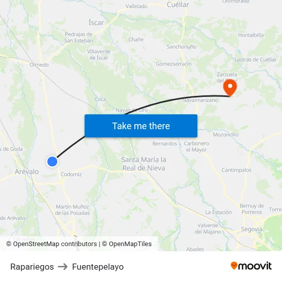 Rapariegos to Fuentepelayo map