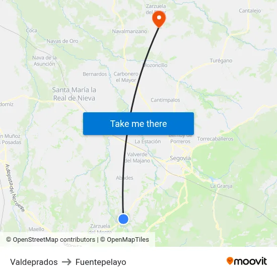 Valdeprados to Fuentepelayo map