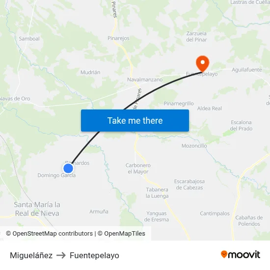 Migueláñez to Fuentepelayo map