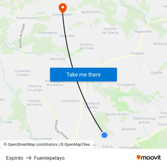 Espirdo to Fuentepelayo map