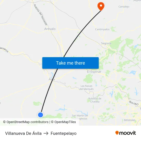 Villanueva De Ávila to Fuentepelayo map