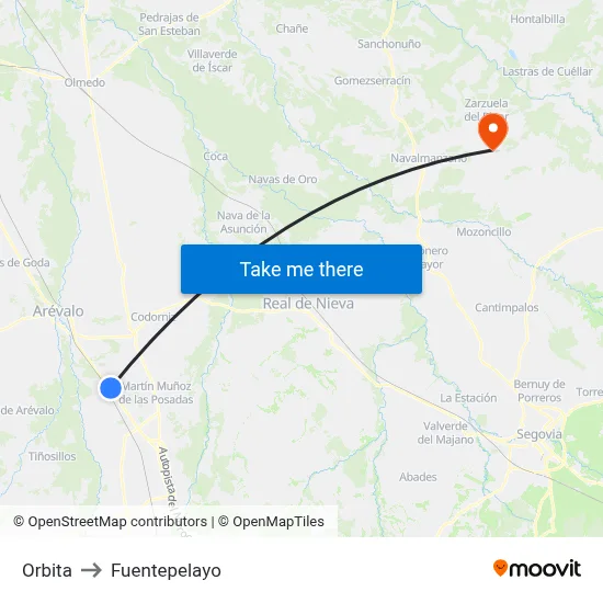 Orbita to Fuentepelayo map