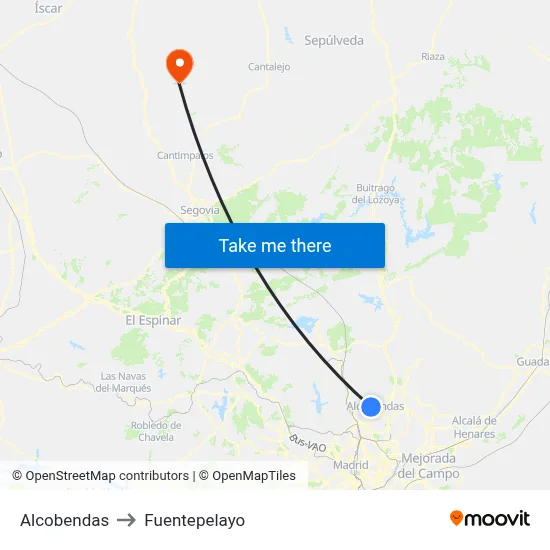 Alcobendas to Fuentepelayo map