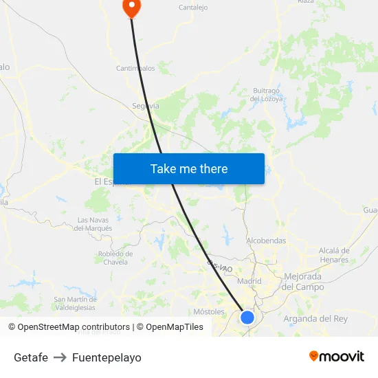 Getafe to Fuentepelayo map