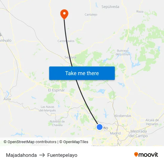 Majadahonda to Fuentepelayo map